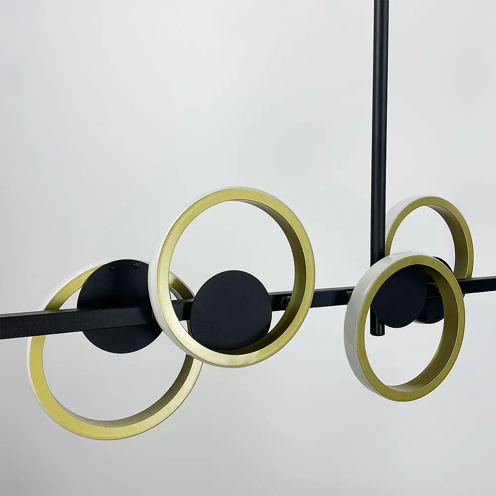 Удлиненная черная люстра со светодиодными латунными кольцами 140 см | Ст. NO 5-1400 | Line F - фото 7