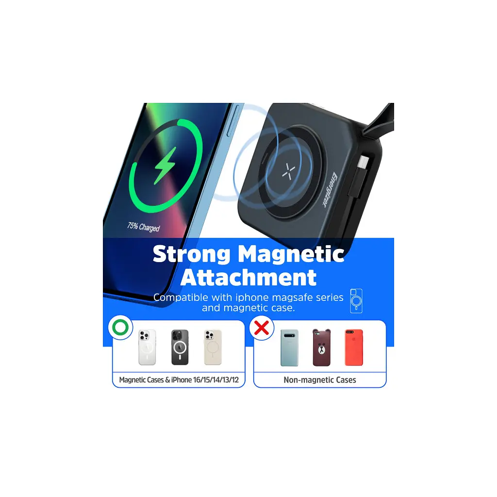 Батарея універсальна Energizer Magnetic Wireless 10000mAh 20W PD, AC зарядка, QI/15W, built-in USB-C (QM10001AC) - фото 9