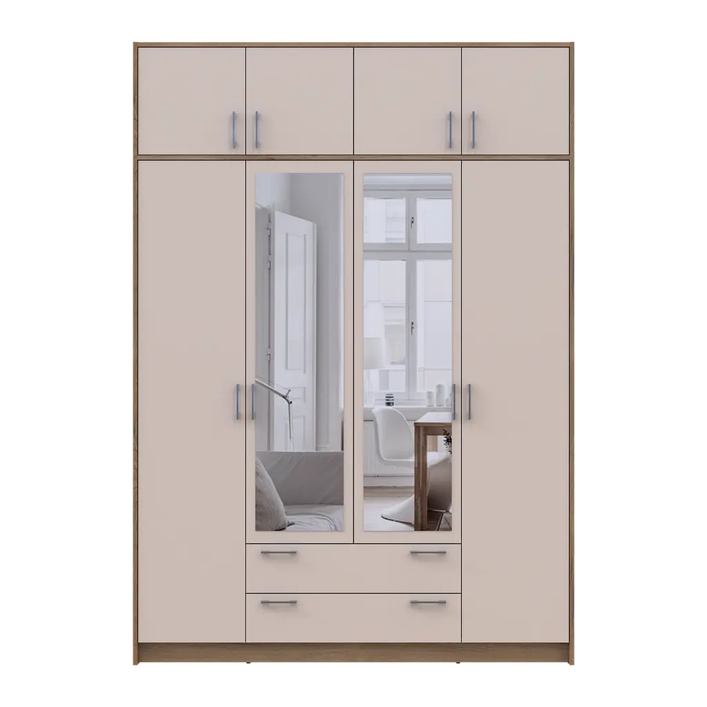 Шафа для одягу Doros Ронді з антресоллю і дзеркалом Дуб Артизан/Кашемір 4ДСП 160х52х236 (80737831) - фото 4