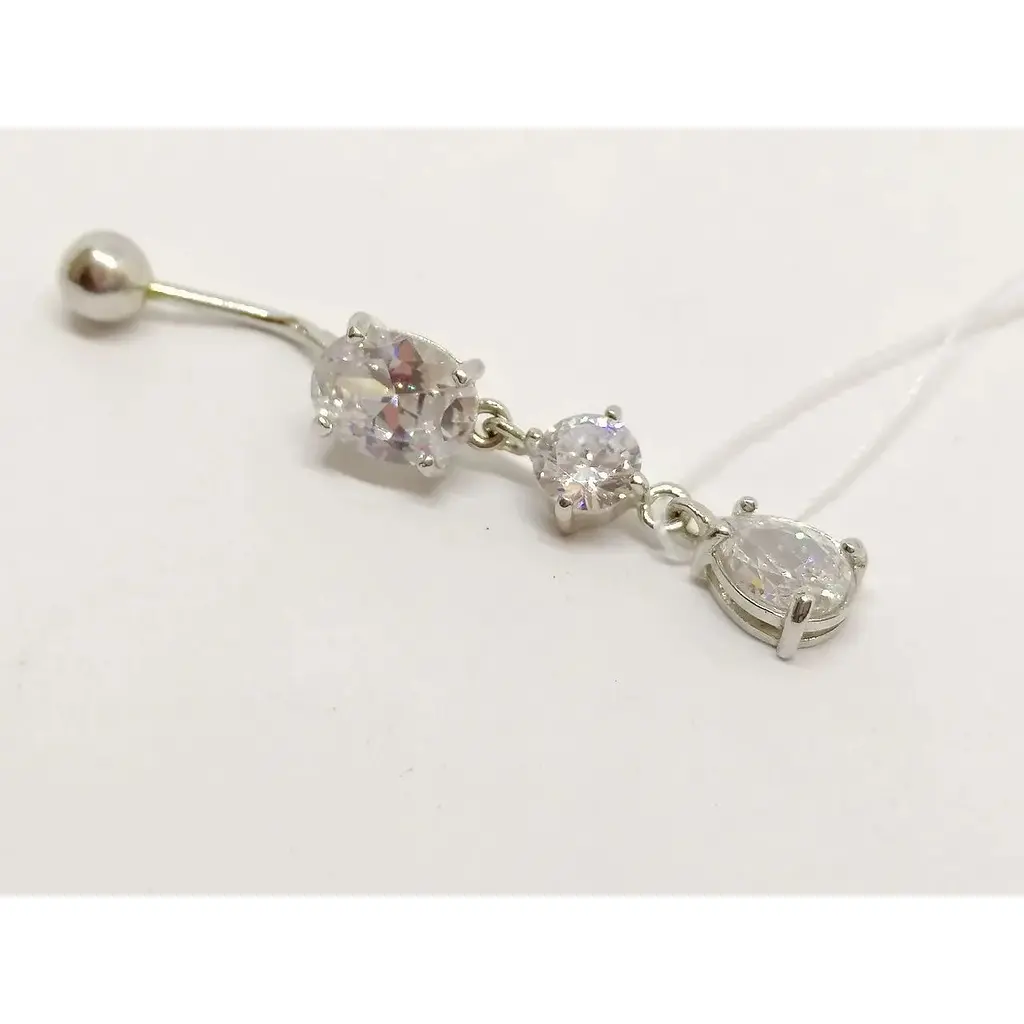 Серебряная серьга для пирсинга пупка Ирий с фианитами. 6004 - фото 2