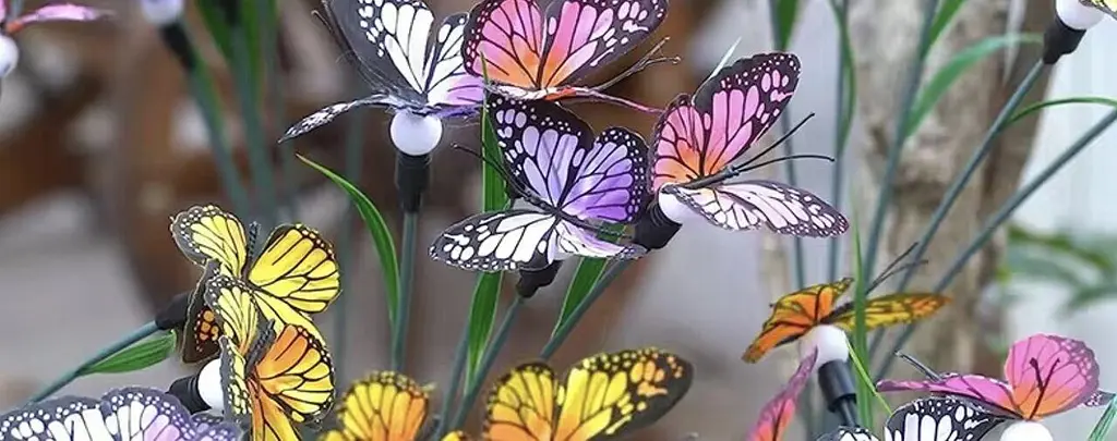 Світильники Firefly butterflies на сонячних батареях з зеленим листям і метеликами садові 2 шт - фото 8