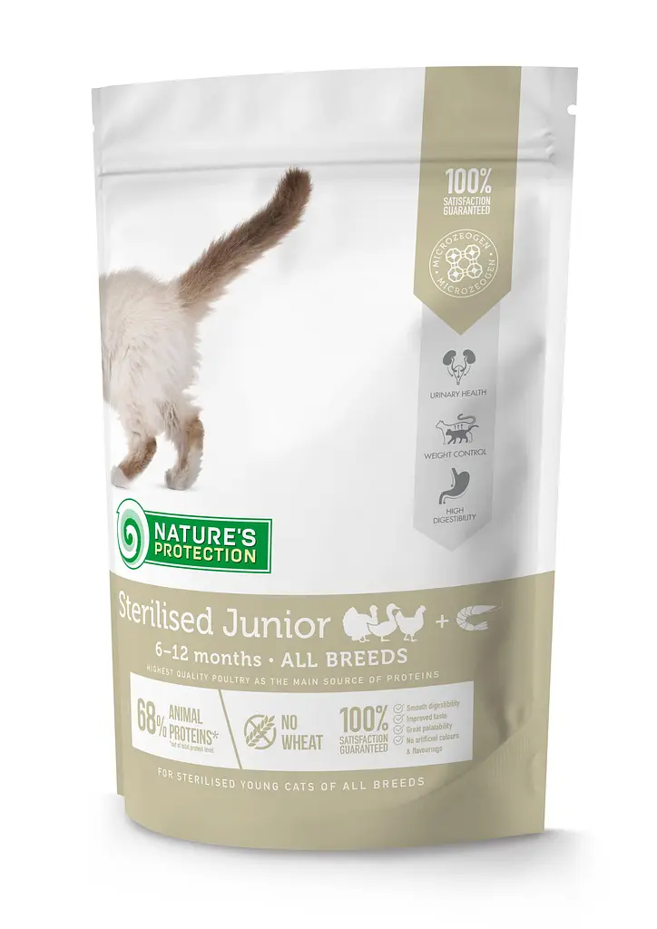 Сухий корм для зростаючих кошенят після стерилізації Nature's Protection Sterilised Junior Poultry with krill, 400г