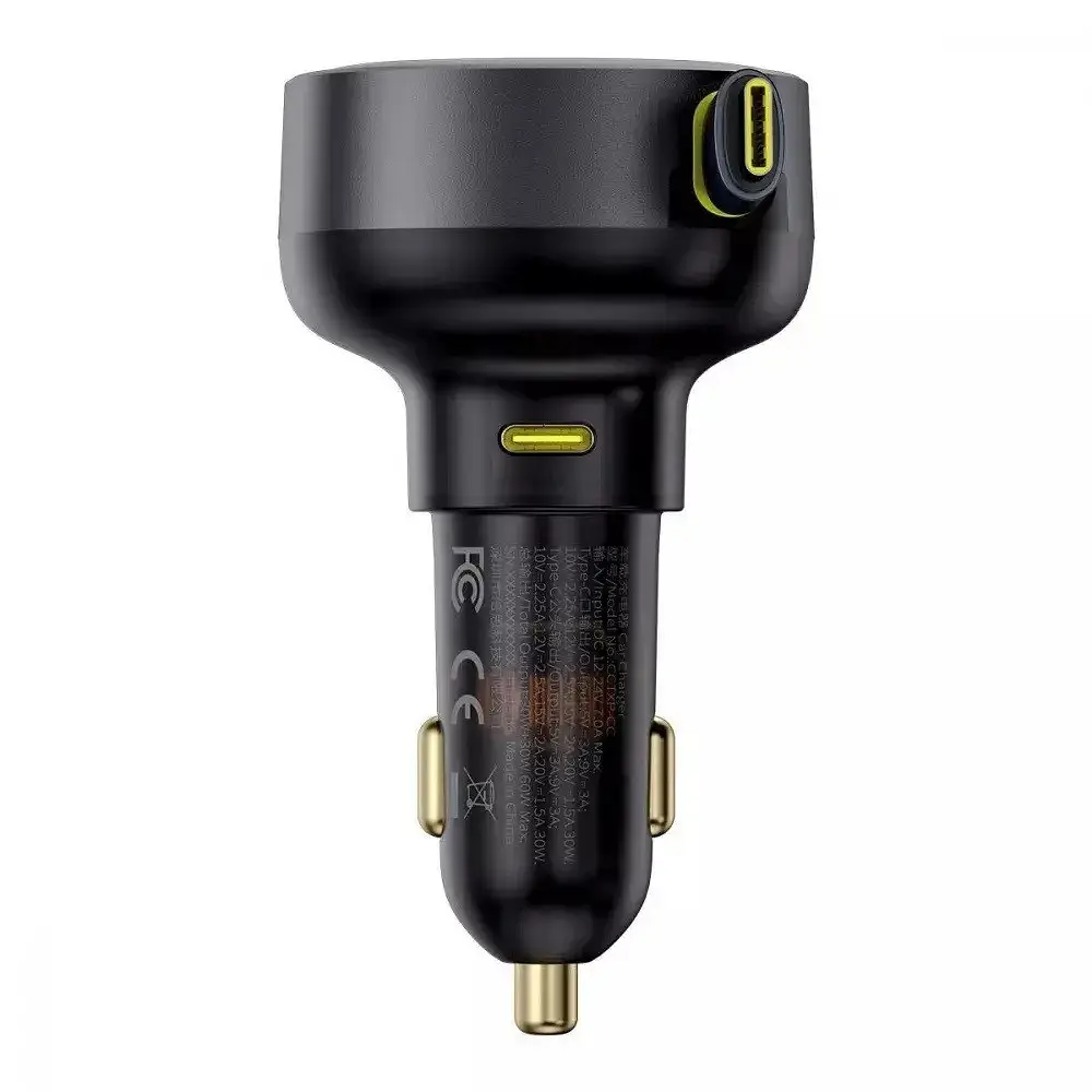 Розгалужувач - подовжувач зарядний в авто Baseus Enjoyment Pro 60 W (1USB-C) + висувний кабель Type-C - фото 3
