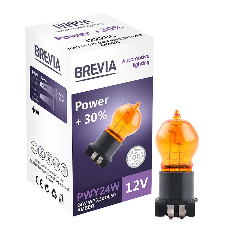 Галогеновая лампа Brevia PWY24W 12V 24W WP3,3x14,5/4 AMBER Power +30% CP (12228C) - фото 2