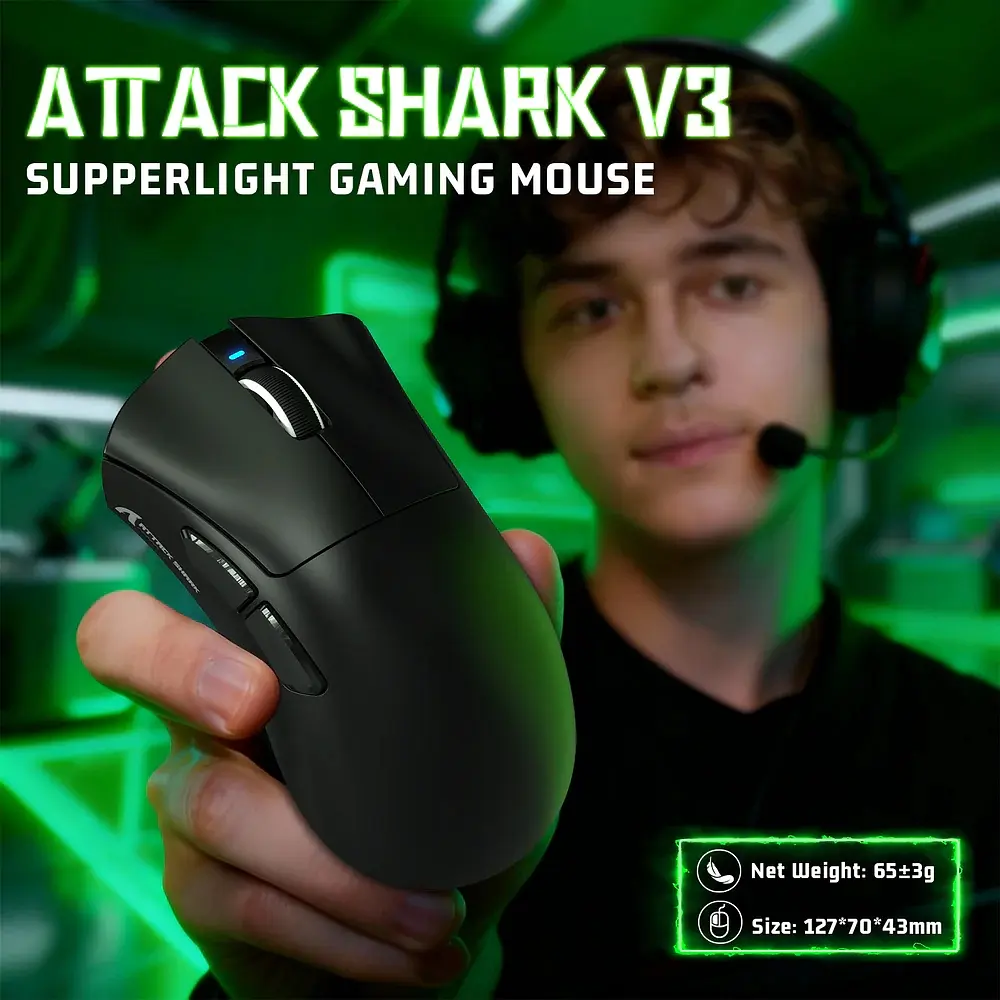 Мишка Attack Shark V3 Ultra-Light, Wireless, PAW3311 сенсор, 25000dpi., 6кн., Black - фото 2