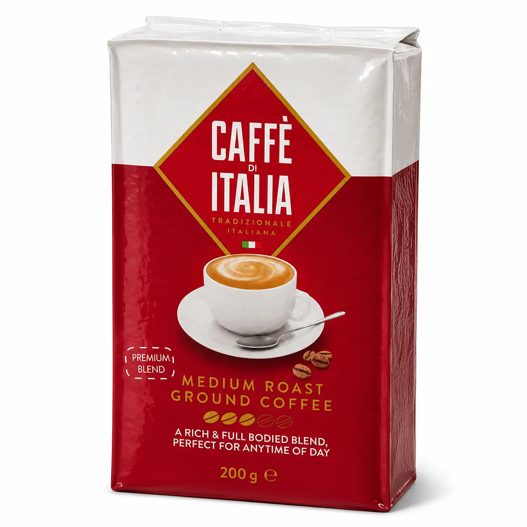 Кава мелена Caffè di Italia Medium Roast 200 г середнього обсмаження для турки, френч-преса, гейзерної кавоварки та чашки