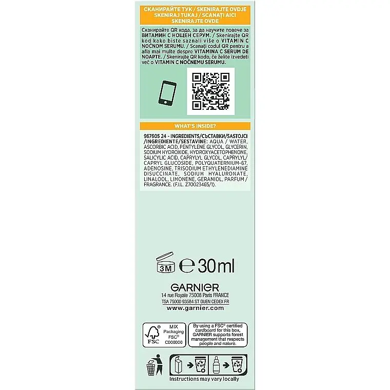Нічна сироватка Garnier Skin Naturals Vitamin C Brightening Night Serum 30 мл - фото 5