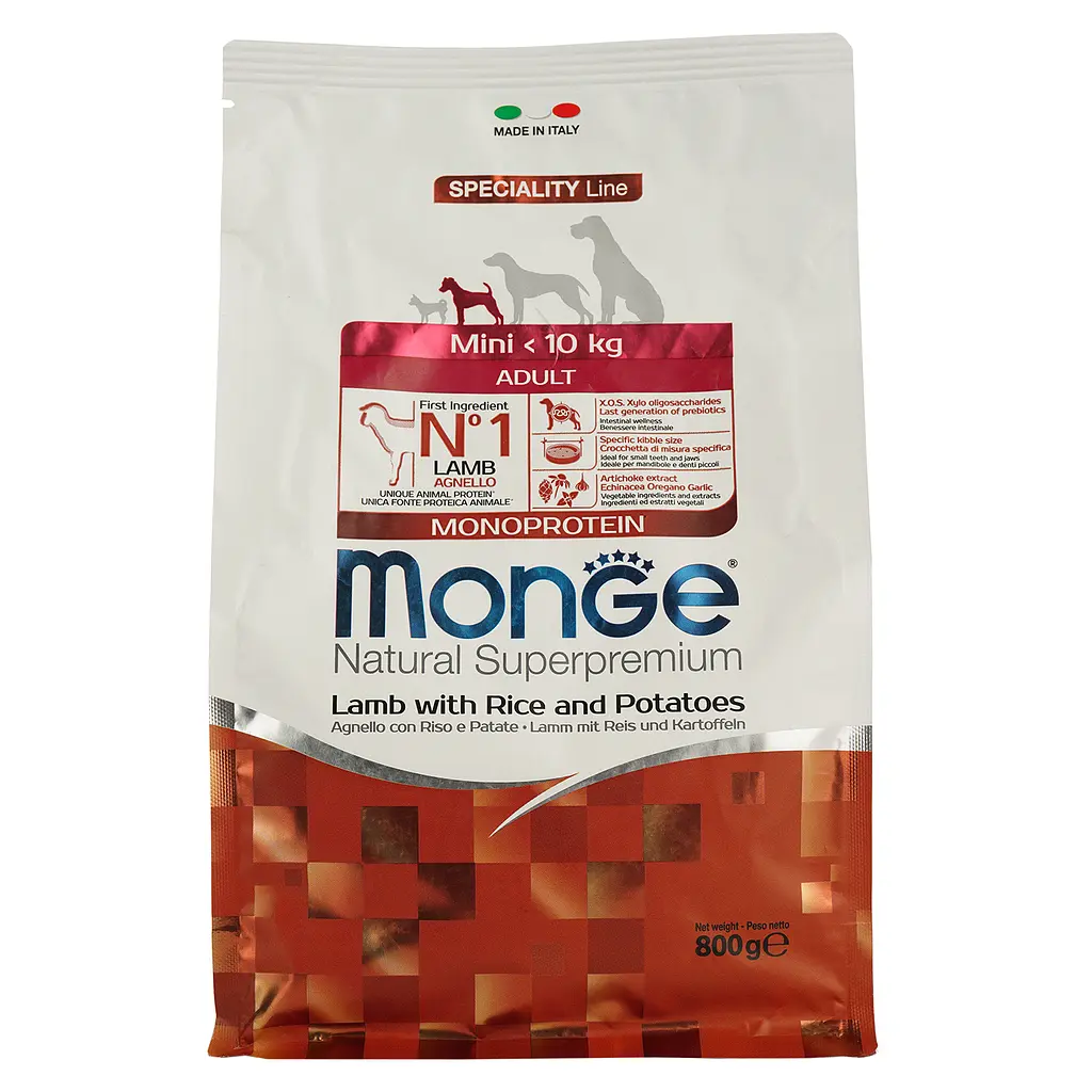 Сухой корм Monge Dog Mini Adult, для взрослых собак маленьких пород, ягненок, рис и картошка, 800 г - фото 2