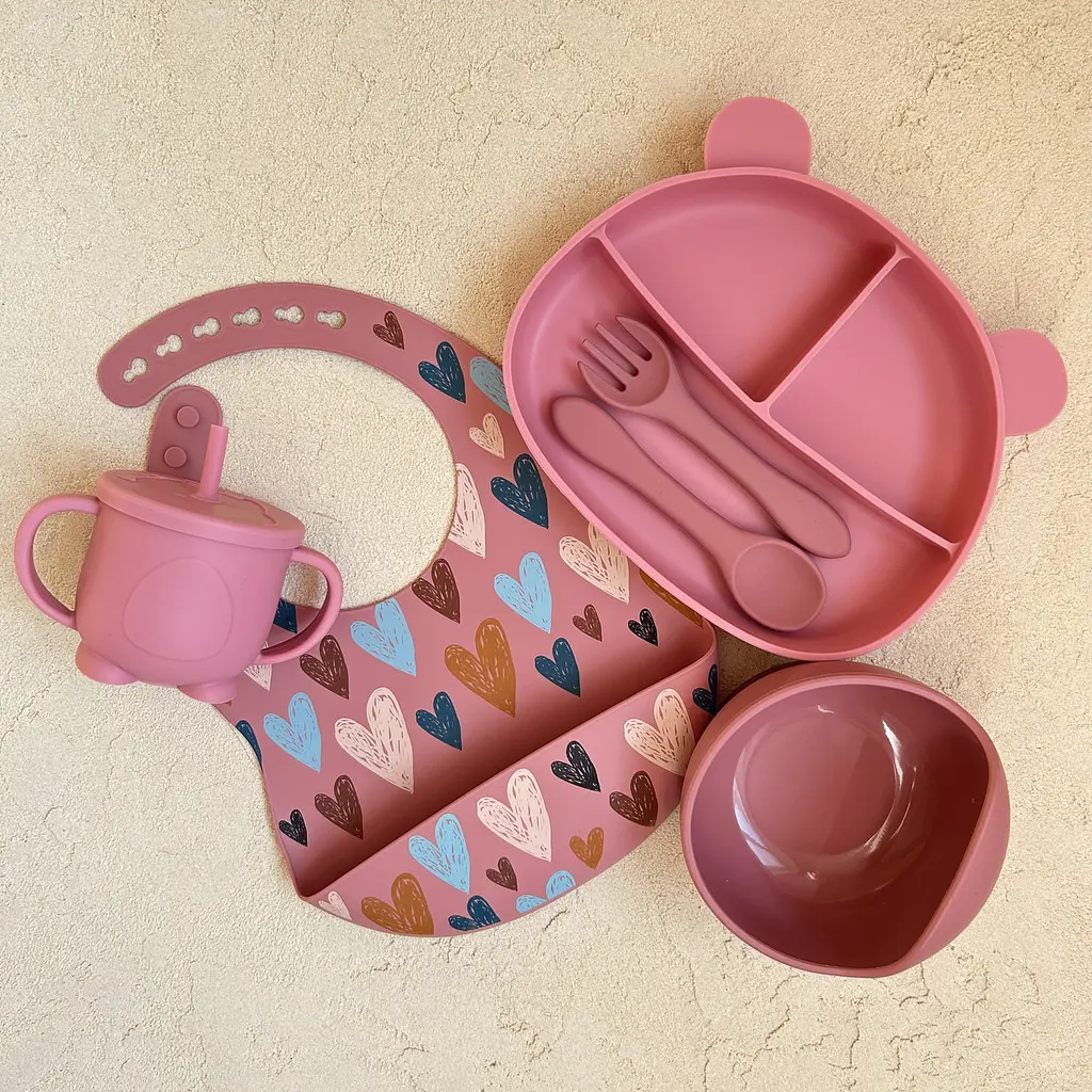 Набір Ведмедики BPR img_e6675 pink сердечка поїльник з трубочкою ПРЕМІУМ якість - фото 2