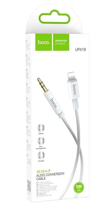 Кабель Hoco AUX UPA19 digital audio conversion cable Lightning White - фото 2
