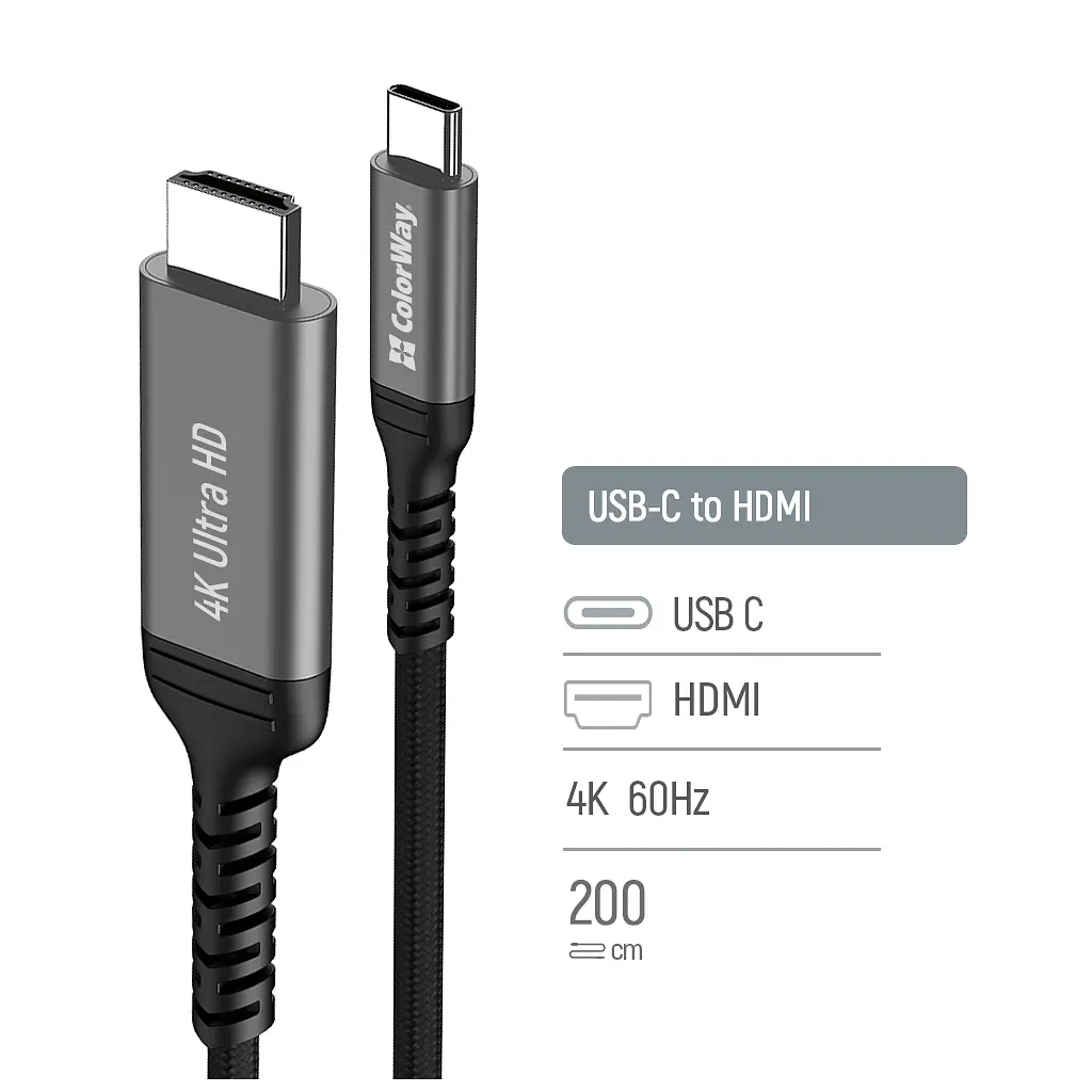 Кабель мультимедійний USB-C to HDMI M 2.0m 4K60Hz black ColorWay (CW-CBCHD077-BK) - фото 6