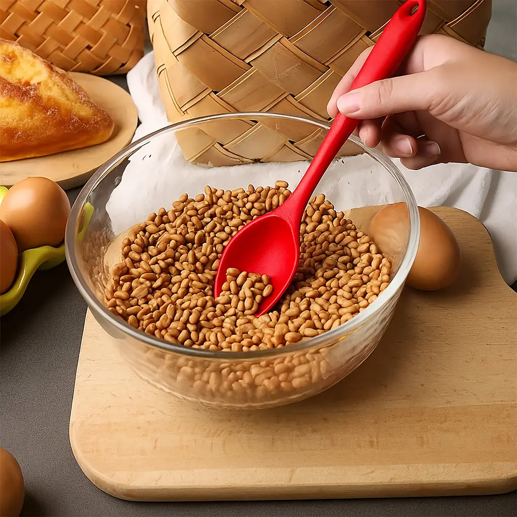 Силіконова ложка кухонна нейлонова термостійка 20.5 см, Kitchen Master Червоний 87412 - фото 2