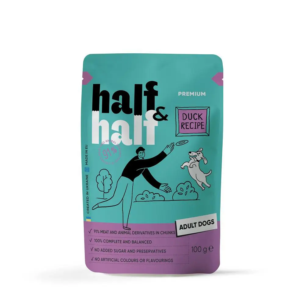 Корм вологий Half&Half Duck у Gravy for Adult Dogs, шматочки качки в соусі для дорослих собак, 100 г (арт.21243)