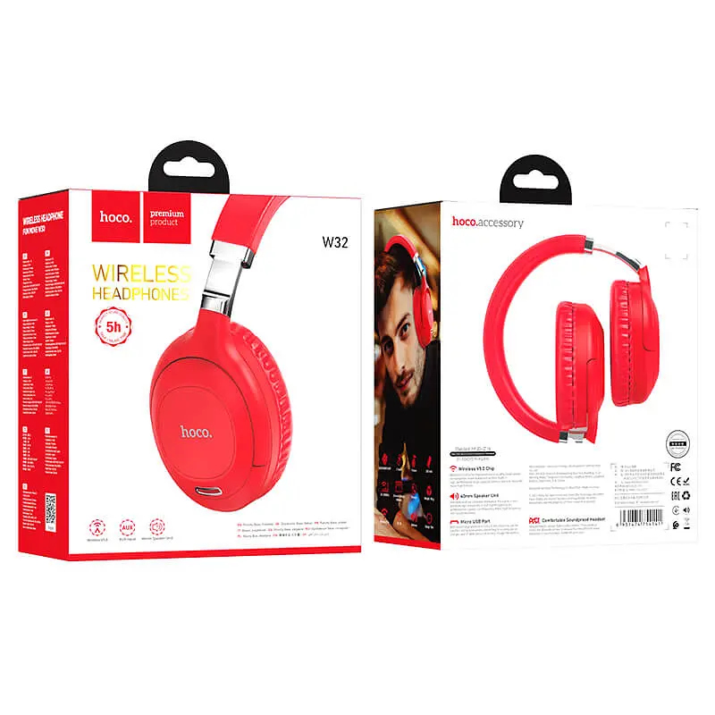 Бездротова Bluetooth стерео гарнітура Hoco W32 BT5.0 навушники Red - фото 3