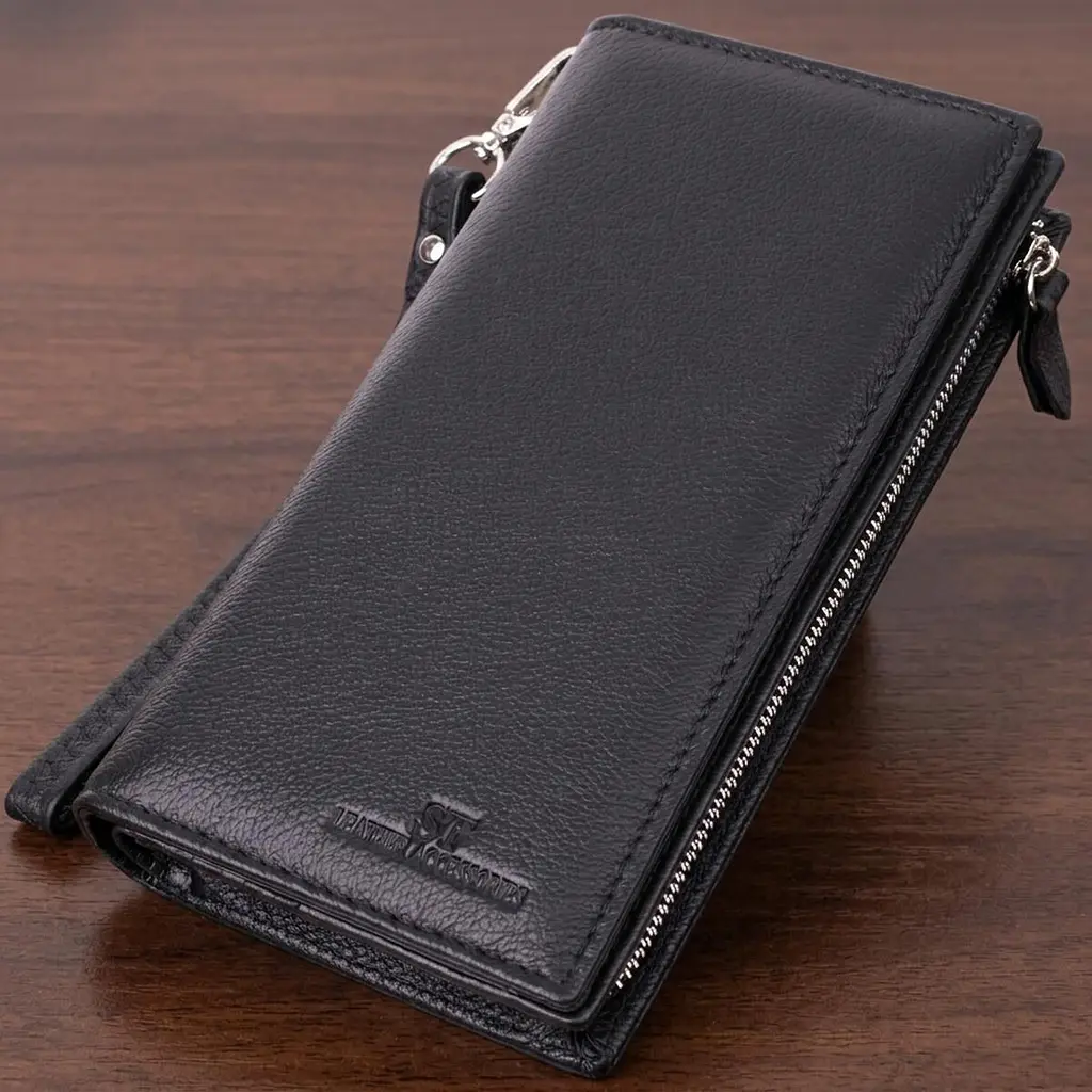 Вертикальний гаманець-клатч унісекс із натуральної шкіри ST Leather 22532 чорний - фото 11