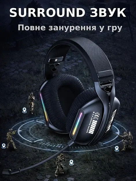 Беспроводные игровые наушники Onikuma GT808 геймерская Bluetooth гарнитура с микрофоном и RGB Black (19118) - фото 6