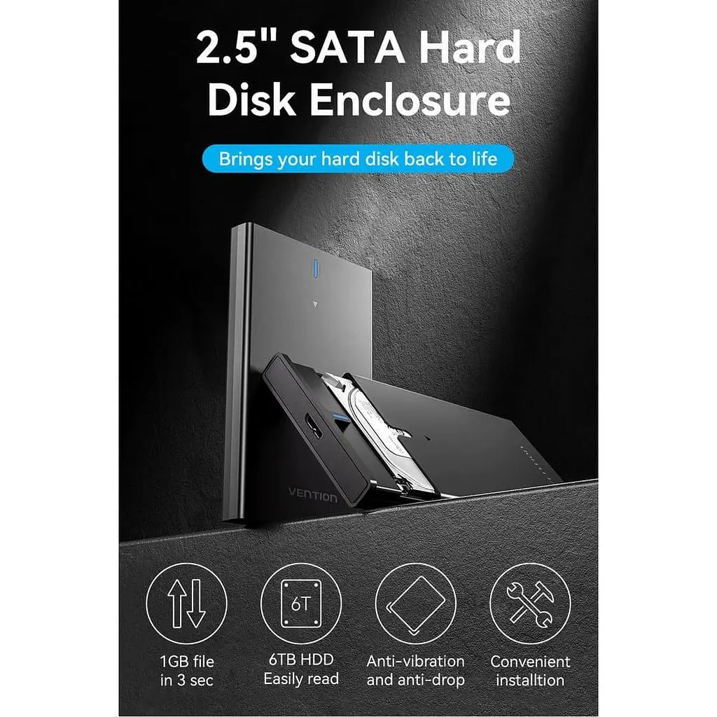 Зовнішня кишеня Vention 2.5" HDD/SSD USB 3.0 Micro-B Black (KPAB0) - фото 2