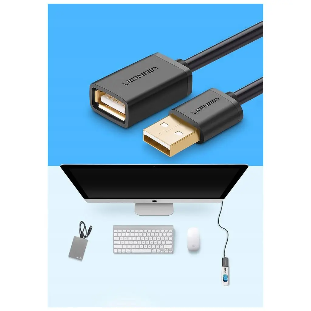Дата кабель USB 2.0 AM/AF 1.5m US103 black Ugreen (10315) - фото 2
