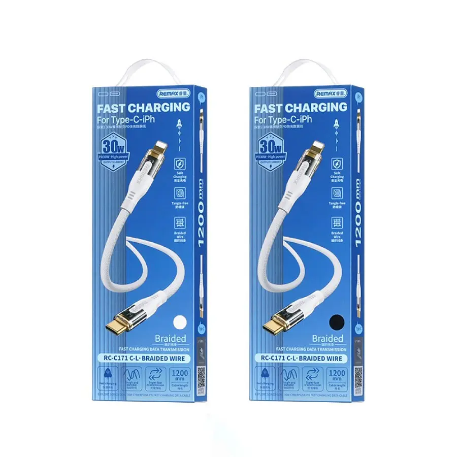 Кабель Remax RC-C171 Cyberpunk 30w Typec-Lightning Cabble 1.2m White - фото 2
