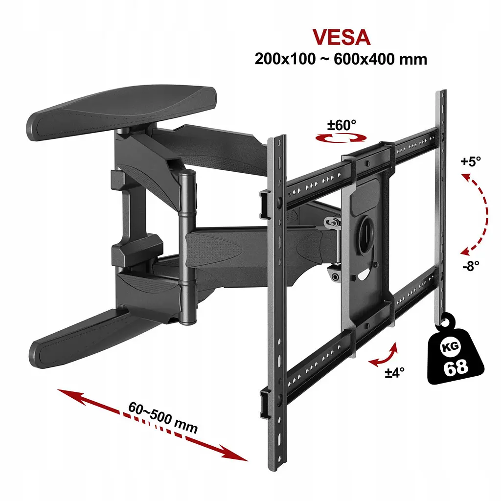 Настенное крепление для телевизора V-Star S65 для диагоналей 55"-85", кронштейн под тв на стену - фото 7