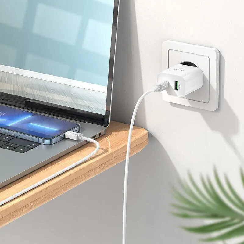 Мережевий зарядний пристрій Hoco C80A Plus USB-A/USB-C 20W White (779885) [124885] - фото 7