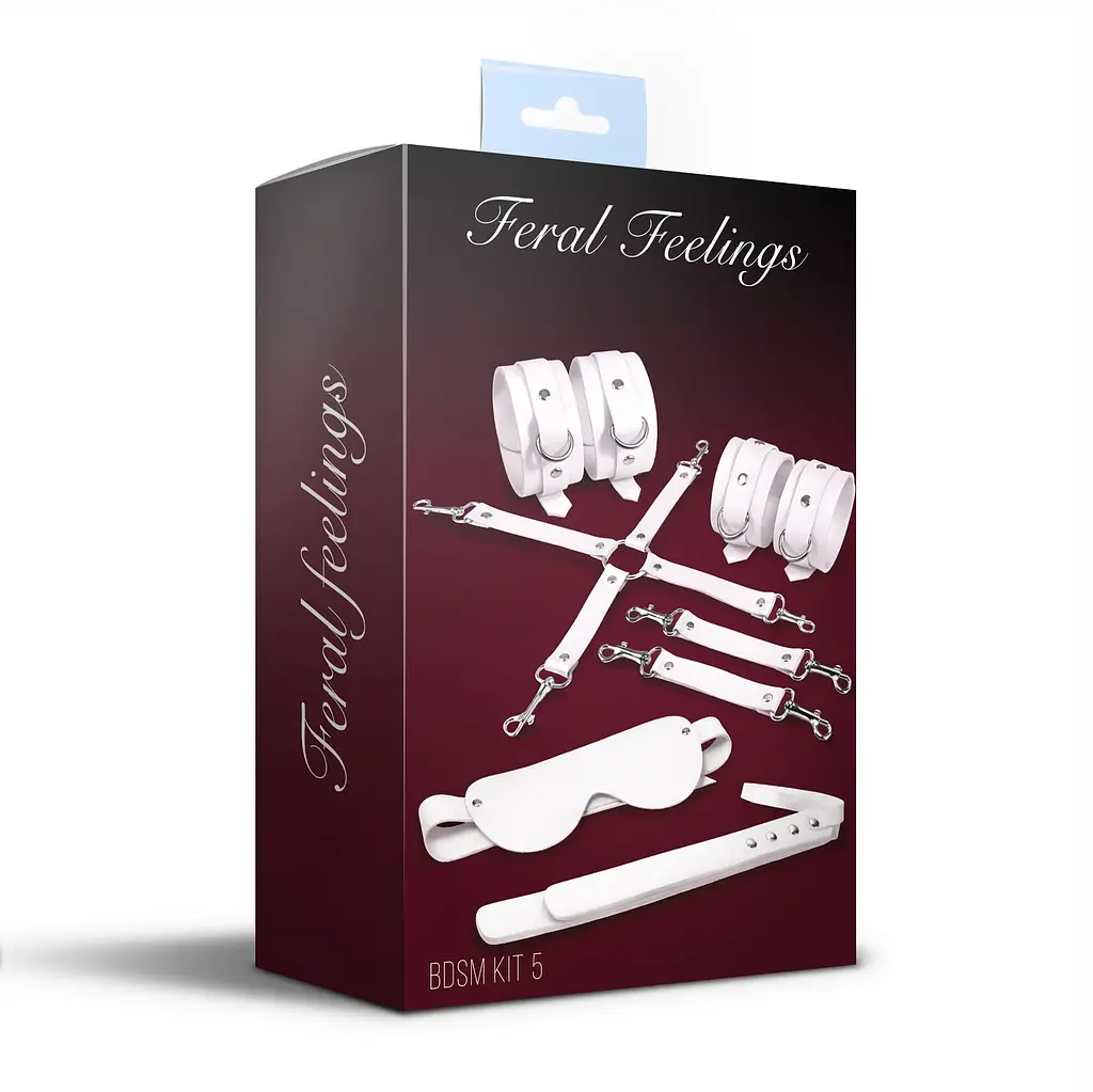 Набір Feral Feelings BDSM Kit 5 White, наручники, поножі, хрестовина, маска, падл - фото 2