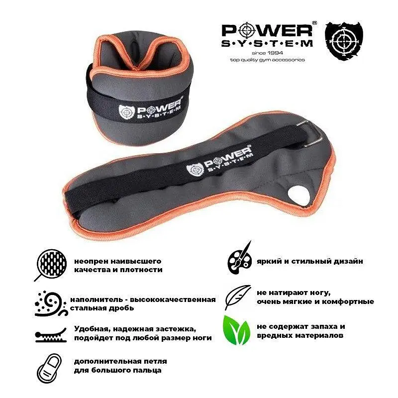 Утяжелители-манжеты для ног и рук Power system 2х1.5 кг fit0011514 - фото 7