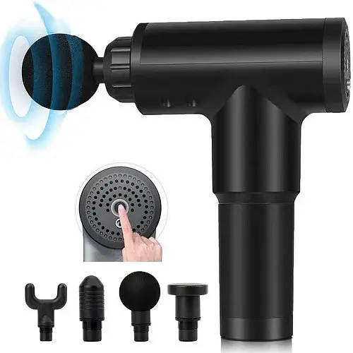 М'язовий масажер для тіла ручний акумуляторний портативний 4 насадки Fascial Gun MP-320 чорний - фото 3