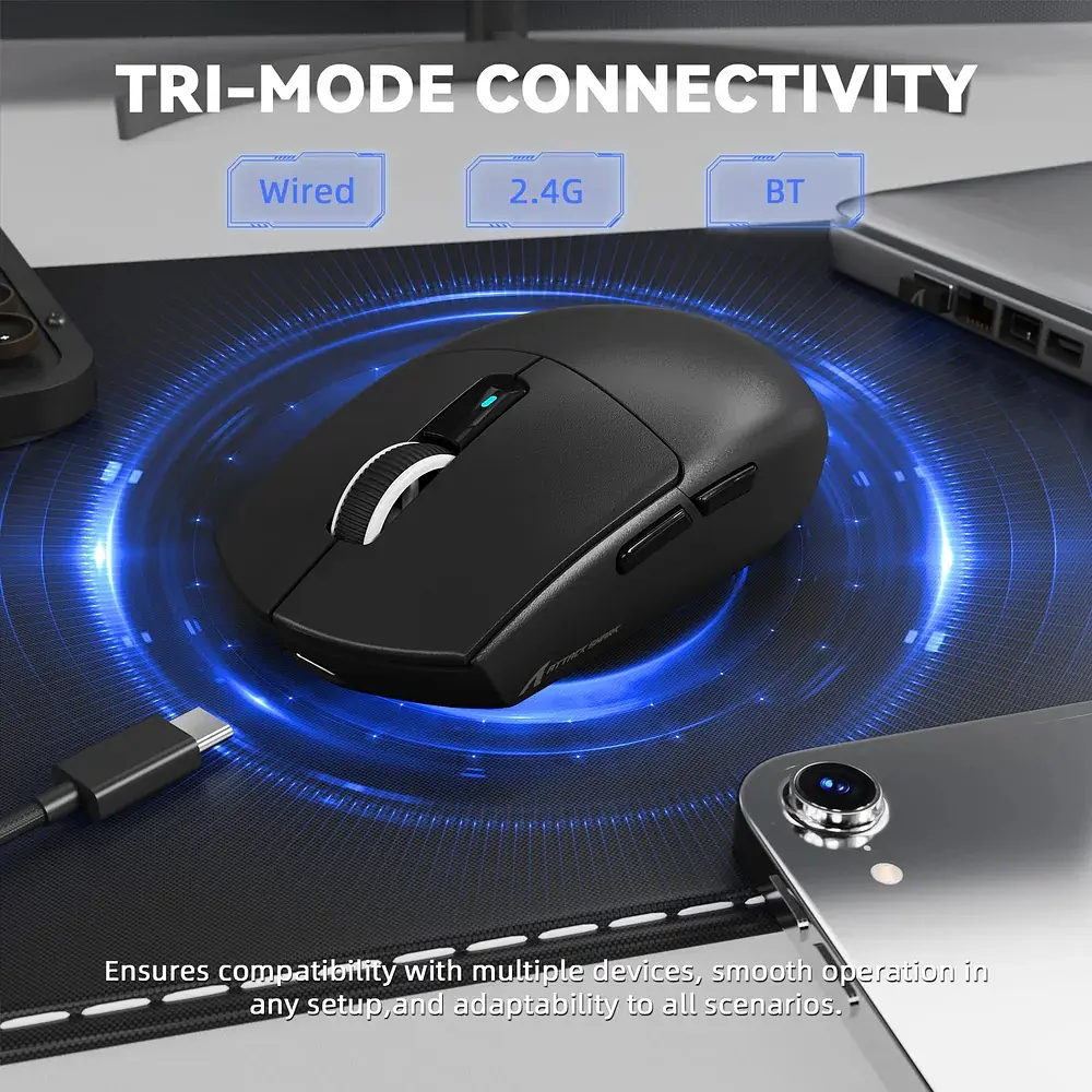 Мишка Attack Shark G3 PRO, Wireless/Bluetooth, 25000dpi. (PAW3311), 6кн., Black - фото 8