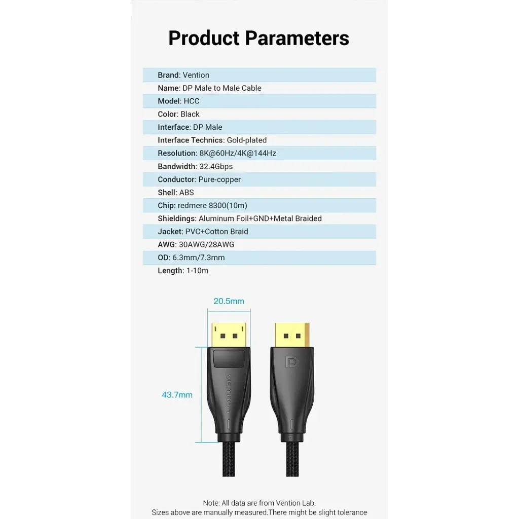 Кабель мультимедійний DisplayPort M to DisplayPort M 1.5m 8K60Hz black Vention (HCCBG) - фото 9