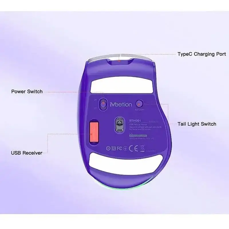 Комп'ютерна миша BTM001 RGB підсвічування 2400 DPI 7 кнопок USB 2.4G бездротова ігрова White-purple - фото 9