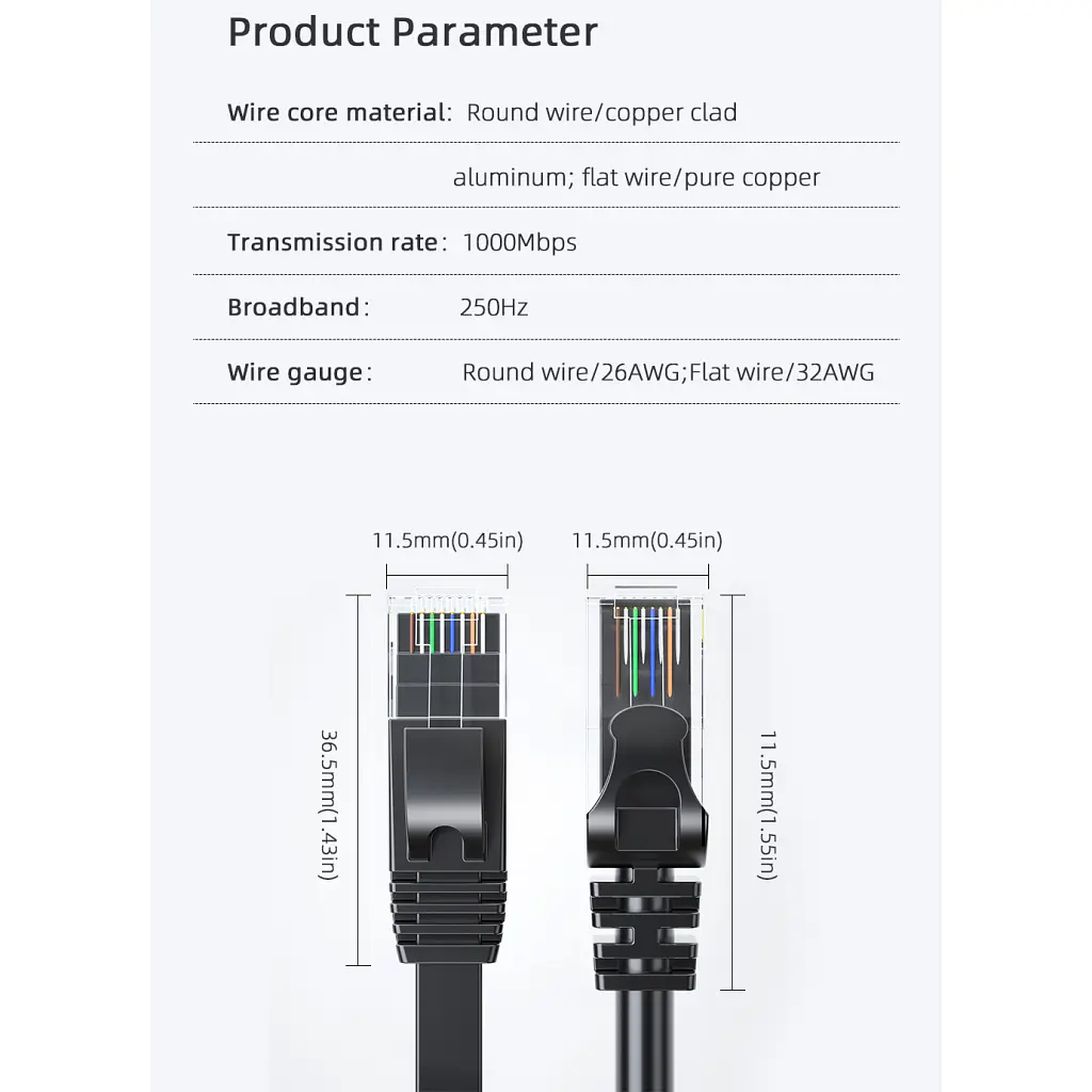 Патч-корд Essager 15 м UTP Cat. 6 RJ-45 TopSpeed Ethernet Round Cable чорний (EXCWXY-JSE01) - фото 2