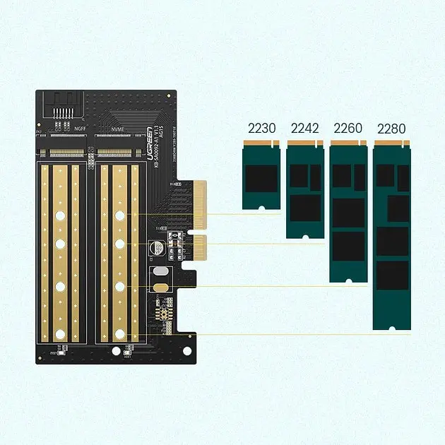 Контроллер плата расширения Ugreen CM302 M.2 M-Key+M.2 B-Key to PCI-E 3.0 х 4 Expansion Card (70504) - фото 3