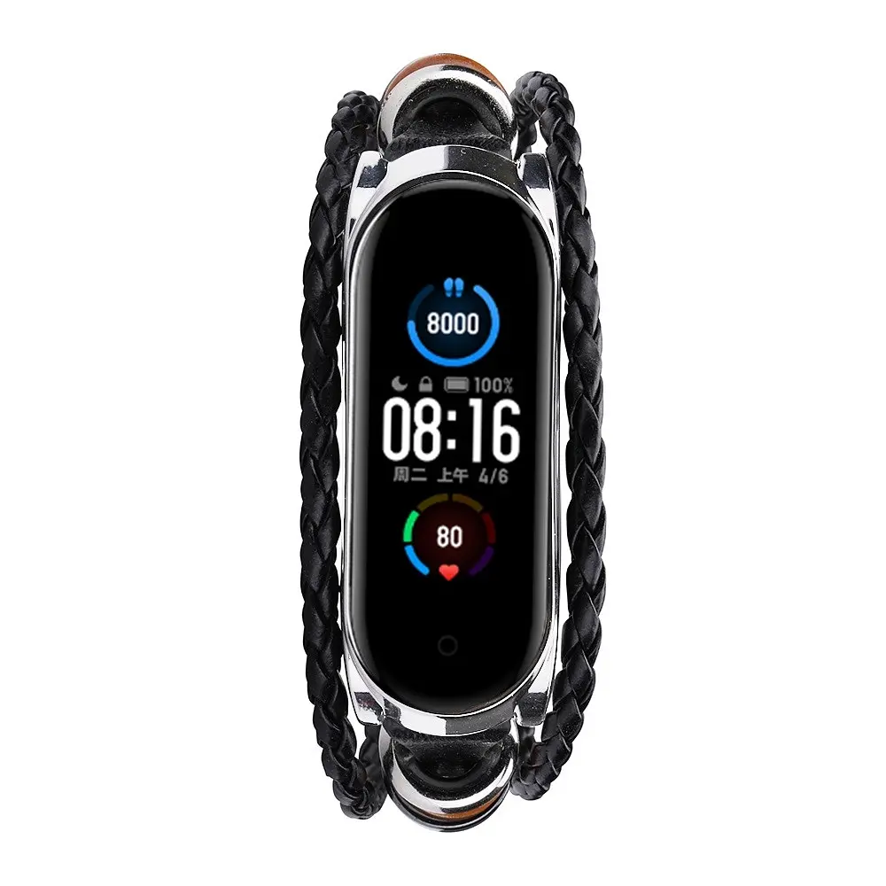 Ремешок винтажный Carprie для фитнес-браслета Xiaomi Mi Band 3 и 4 Type A Black silver - фото 2