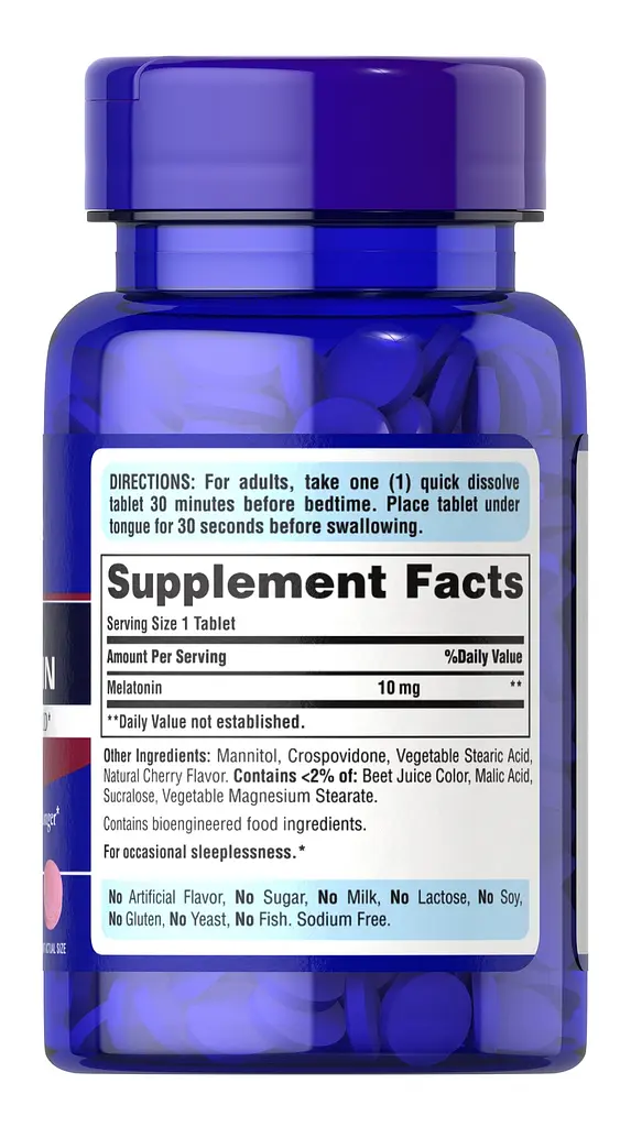 Мелатонин Puritan's Pride Quick Dissolve Melatonin 10 mg Cherry Flavor 90 таблеток - фото 2