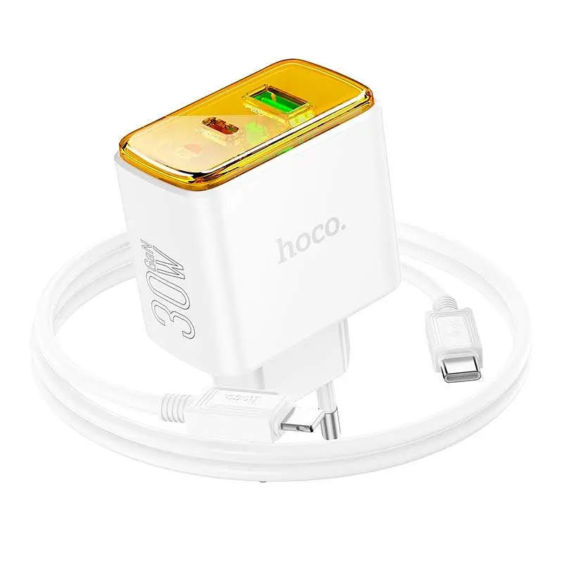 Зарядное устройство Hoco CS42a 30W адаптер питания на 2 выхода + кабель Usb-C Lightning белый - фото 2