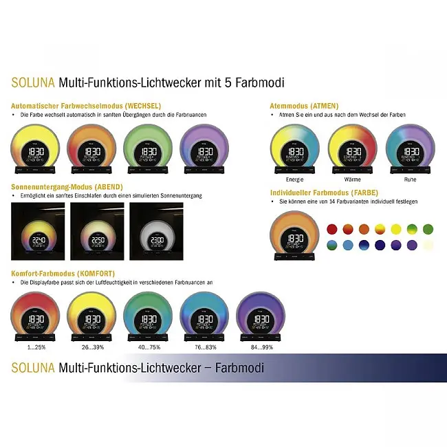 Будильник світловий з різнокольоровою підсвіткою TFA Soluna 60202601 - фото 6