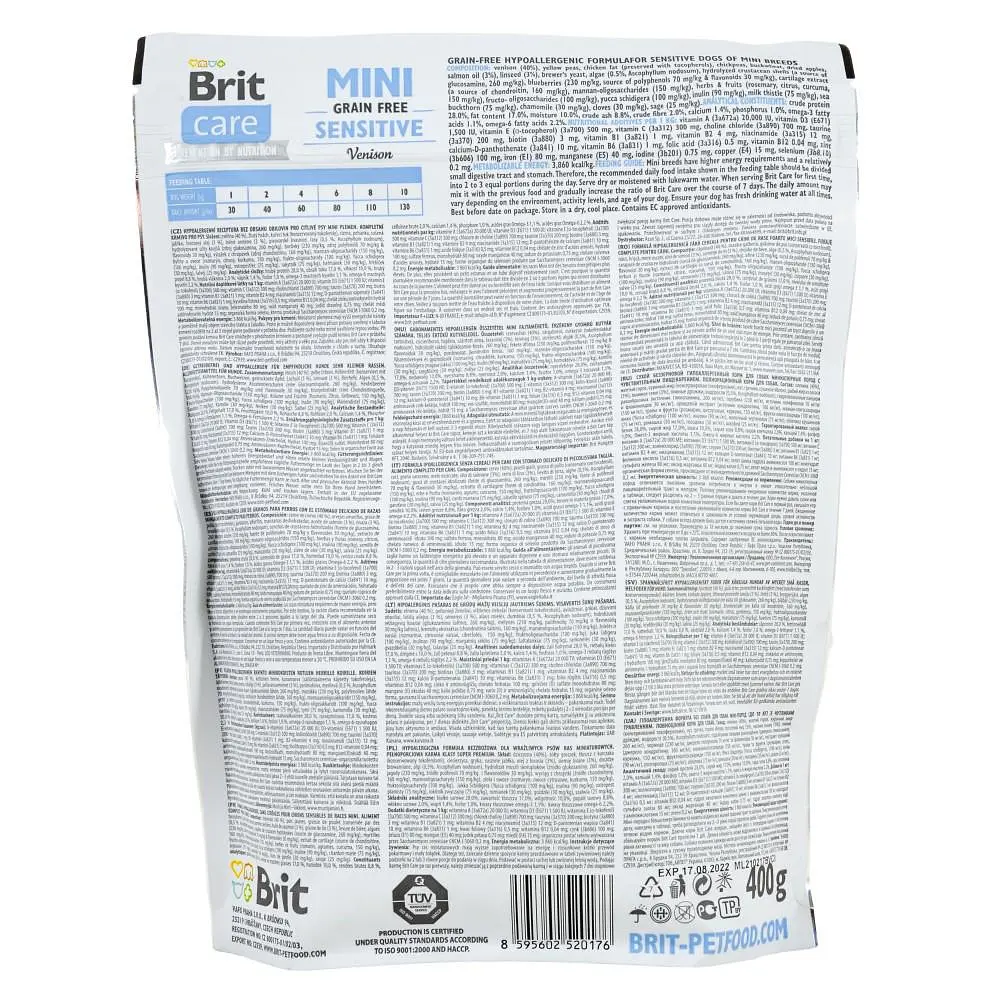 Сухой корм Brit Care GF Mini Sensitive 0.4 кг. для собак мини пород с чувствительным пищеварением. - фото 3