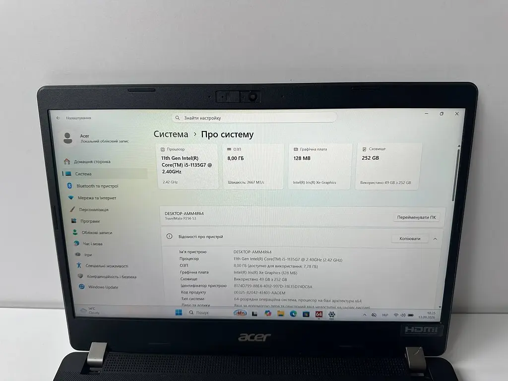 Ноутбук Acer TravelMate P214-53L 14" (i5-1135G7 / 8GB / SSD 256GB / 1920х1080 IPS) б/в - фото 4