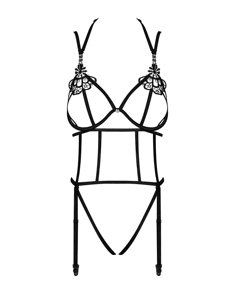Боді зі стреп із доступом Obsessive Badossa crotchless teddy S/M, чорний - фото 5