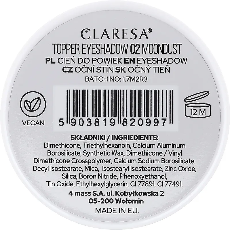 Тіні для повік Claresa Topper Eyeshadow відтінок 02 (Moondust) 1.2 г - фото 2