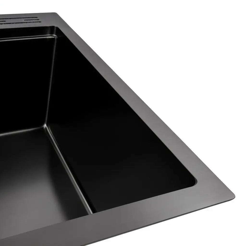 Кухонная мойка 60x50 PVD черная Platinum Handmade с подставкой для ножей, Черный - фото 4