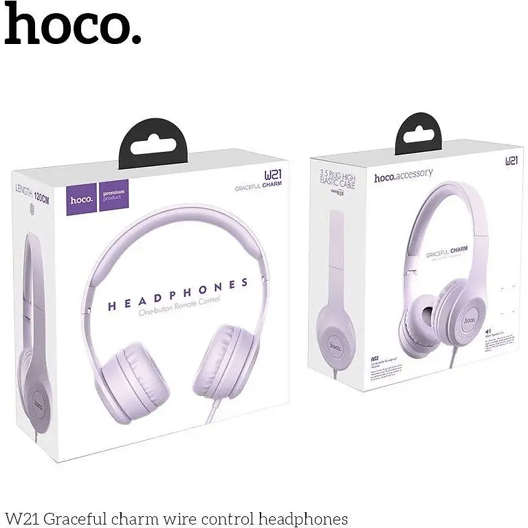 Наушники-гарнитура Hoco with mic Graceful Charm W21 сиреневая - фото 6