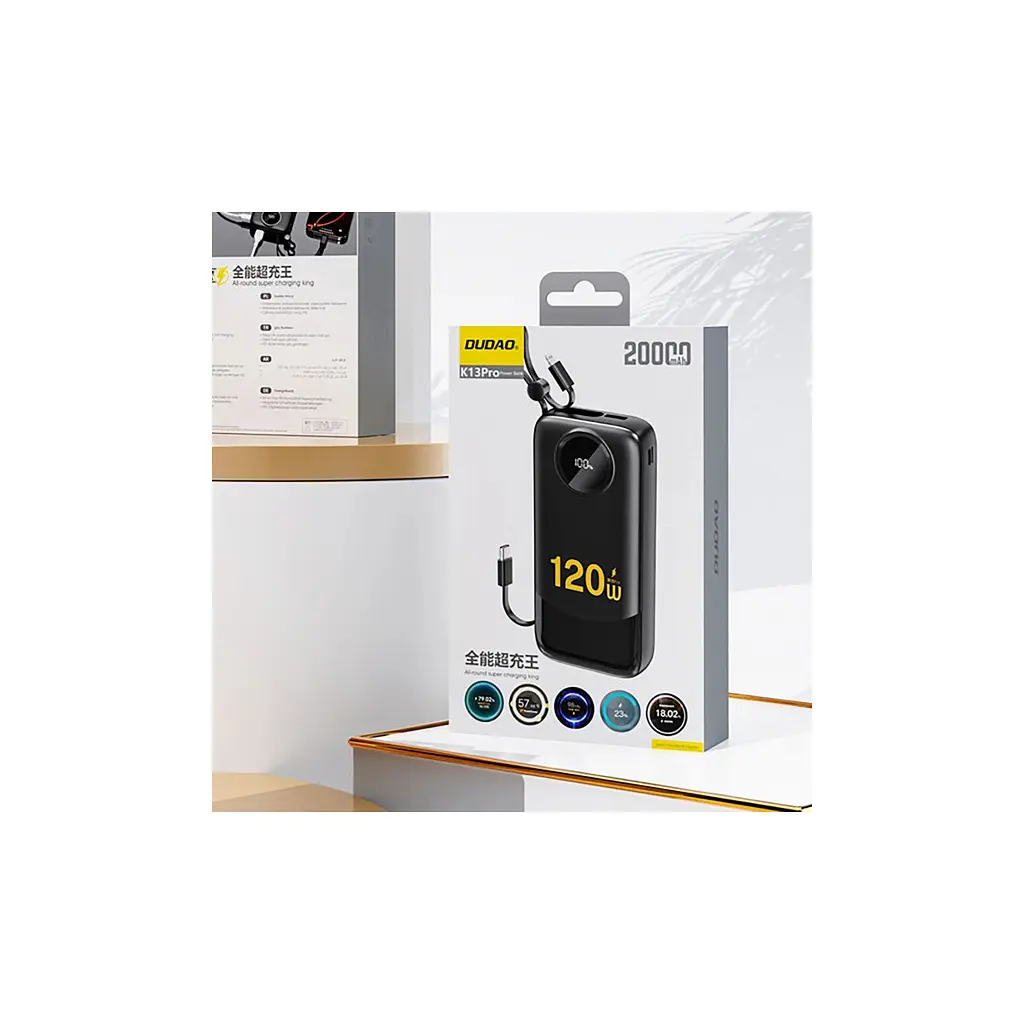 Батарея універсальна Dudao K13Pro 20000mAh 22,5W PD, QC, with built-in USB-C/Lightning cables (6977196680276) - фото 2