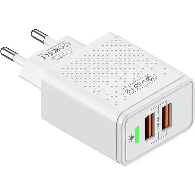 Зарядний пристрій Celebrat C-N5 2.4A 2USB + MicroUSB Cable White - фото 3