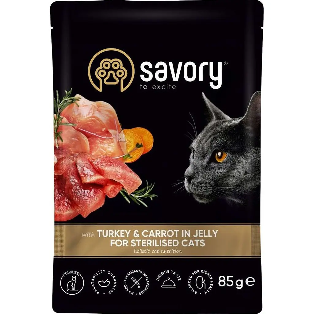 Вологий корм Savory для стерилізованих котів індичка з морквою в желе пауч 85 г