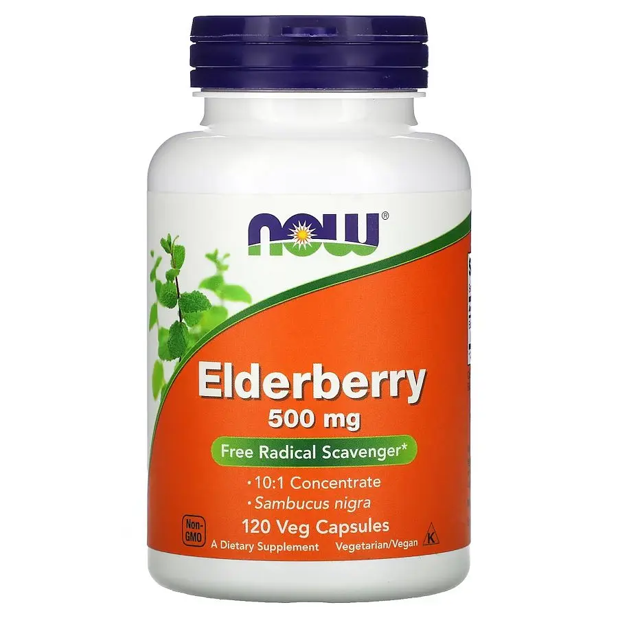 Натуральна добавка NOW Elderberry 500 mg, 120 вегакапсул