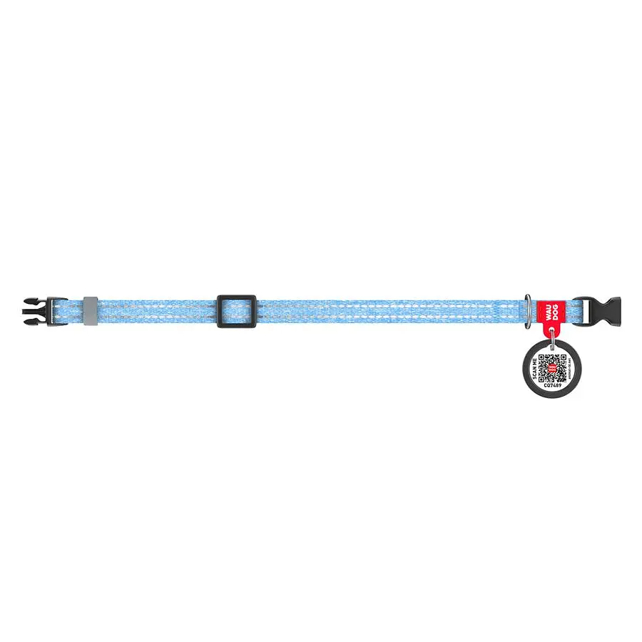 Нашийник для котів та дрібних порід собак Waudog Re-cotton з QR паспортом, відновлена бавовна, світловідбиваючий, пластикова пряжка, XS, Ш 10 мм, блакитний - фото 2