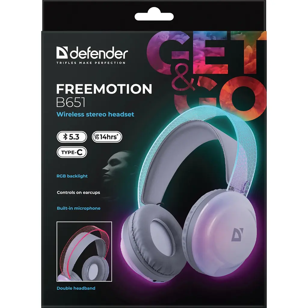 Навушники бездротові Defender FreeMotion B651 Bluetooth+3,5мм+USB-C, RGB Білий - фото 6