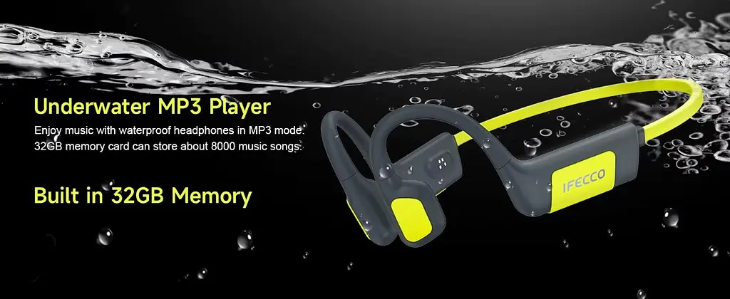 Бездротові кісткові навушники для плавання та бігу IFECCO X67 з Bluetooth 6.0, 32 ГБ пам'яті, MP3-плеєром, активним шумоподавленням та IP68 Чорно-жовтий - фото 8